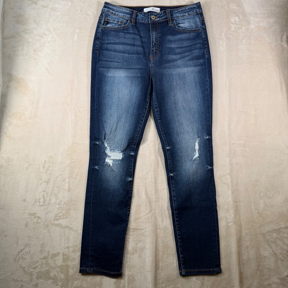 KanCan Women's Skinny Jeans - Dark Blue Distressed